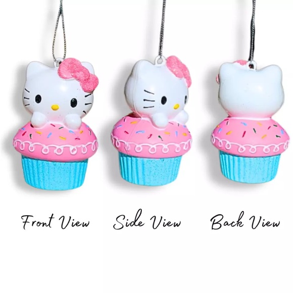 Hello Kitty Cupcakes Christmas Ornaments, Cute Girly Pink & Blue Xmas Cat Decor - Picture 5 of 8
